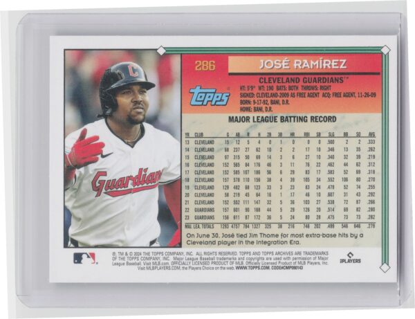2024 Topps Archives Jose Ramirez Black Foilboard #286 Guardians - Image 3