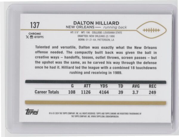 2024 Topps Chrome Dalton Hilliard Prism Refractor #137 Saints - Image 3