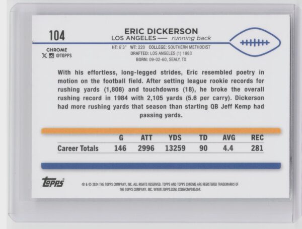 2024 Topps Chrome Eric Dickerson X Fractor #104 Rams - Image 3