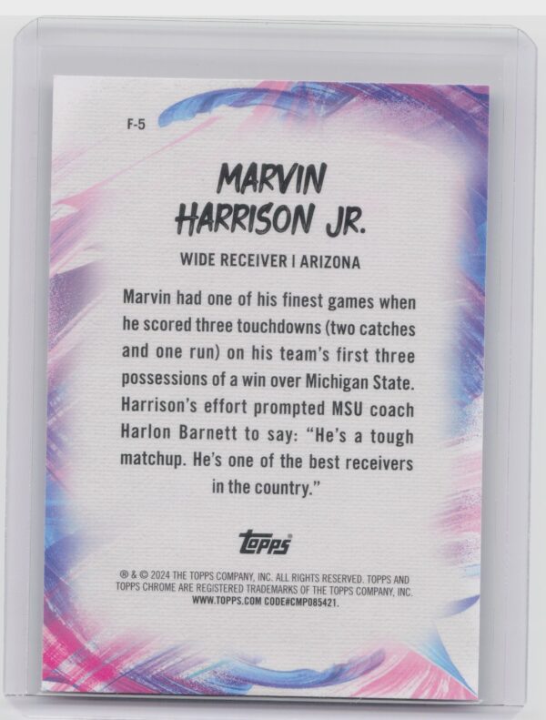 2024 Topps Chrome Marvin Harrison Jr. RC F-5 Cardinals Finesse - Image 3