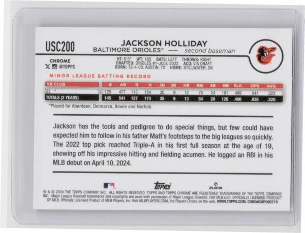 2024 Topps Chrome Update Jackson Holliday RayWave Refractors #USC200 Orioles - Image 3