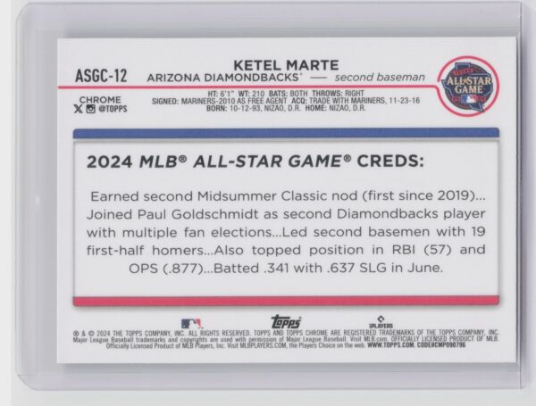 2024 Topps Chrome Update Ketel Marte #ASGC-12 Diamondbacks 2024 All Star Game - Image 3