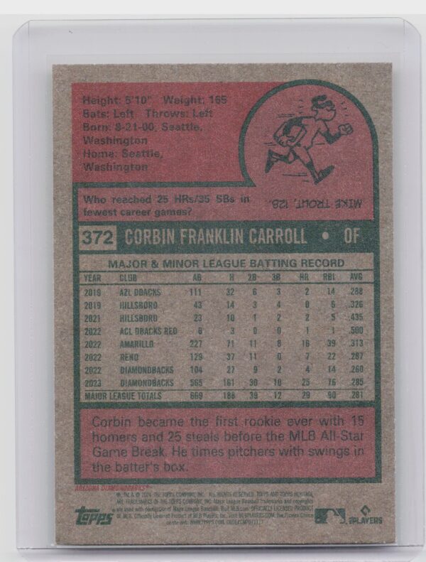 2024 Topps Heritage Mini Corbin Carroll #372 Diamondbacks - Image 3