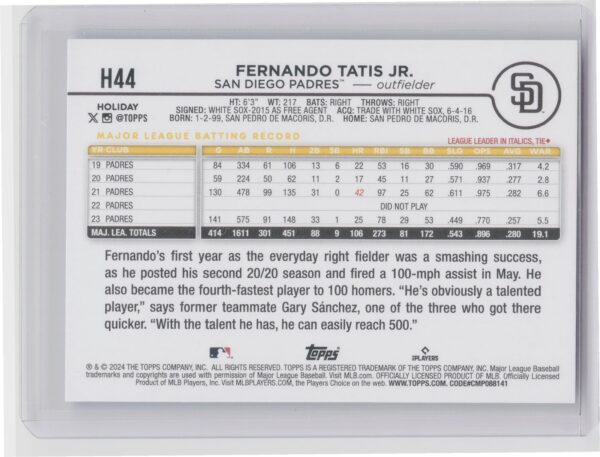 2024 Topps Holiday Fernando Tatis Jr. #H44 Padres - Image 3