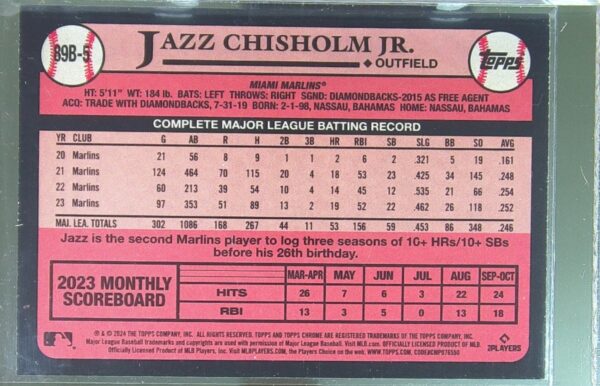 2024 Topps Jazz Chisholm Jr. #89B-5 Marlins 1989 35th Anniversary Foil - Image 3