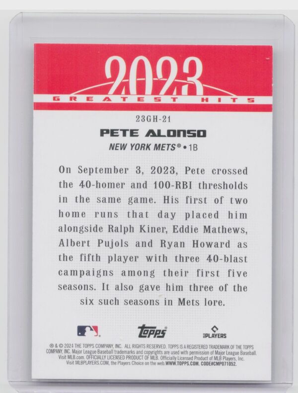 2024 Topps Pete Alonso #23GH-21 Mets 2023 Greatest Hits - Image 3