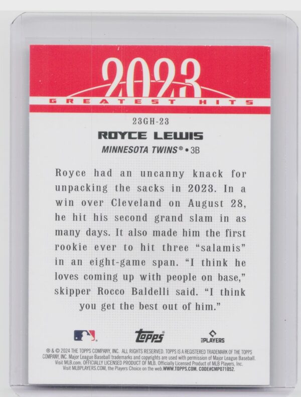 2024 Topps Royce Lewis #23GH-23 Twins 2023 Greatest Hits - Image 3