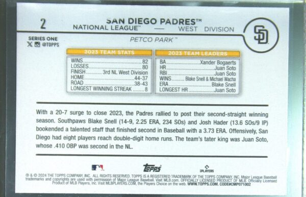 2024 Topps San Diego Padres #2 Checklist - Image 3