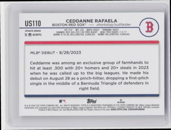 2024 Topps Update Ceddanne Rafaela RC #US110 Sox - Image 3