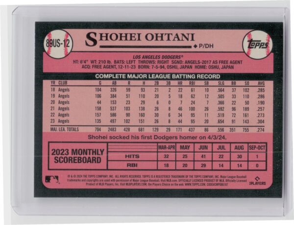 2024 Topps Update Shohei Ohtani #89US-12 Dodgers 1989 Topps Baseball 35th - Image 3
