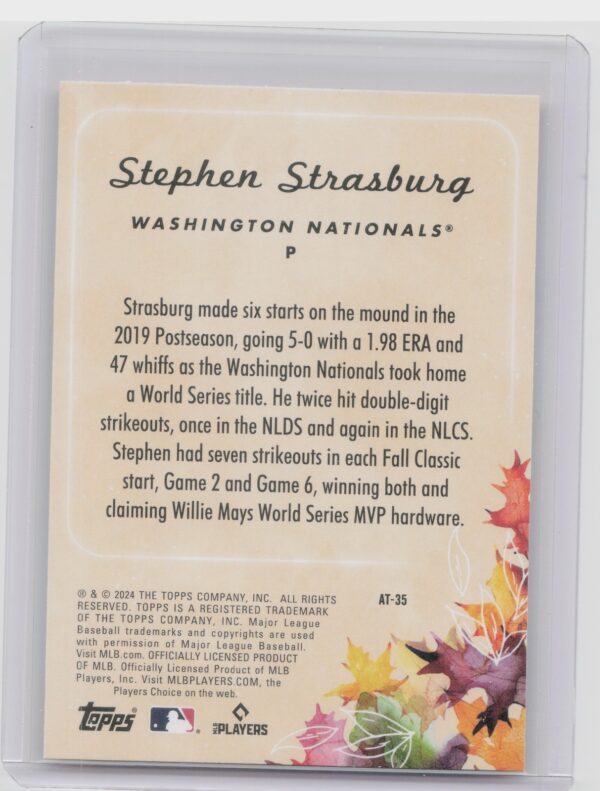 2024 Topps Update Stephen Strasburg #AT-35 Nationals Autumn Tales - Image 3
