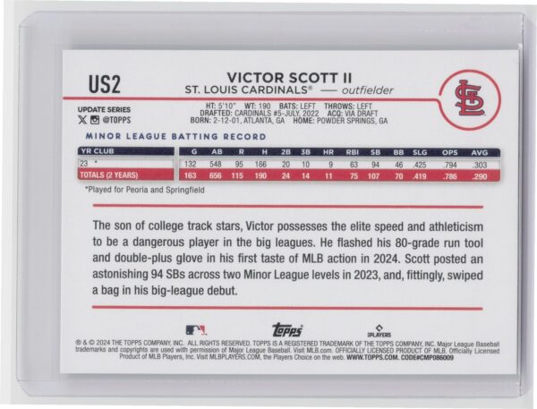 2024 Topps Update Victor Scott II RC #US2 Cardinals - Image 3