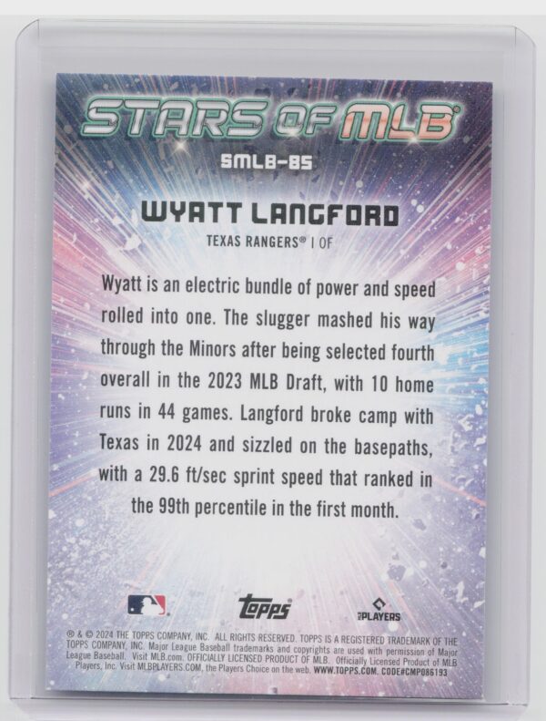 2024 Topps Update Wyatt Langford RC #SMLB-85 Rangers Stars of MLB - Image 3