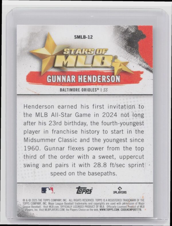 2025 Gypsy Queen Gunnar Henderson #SMLB-12 Orioles Stars of MLB - Image 3