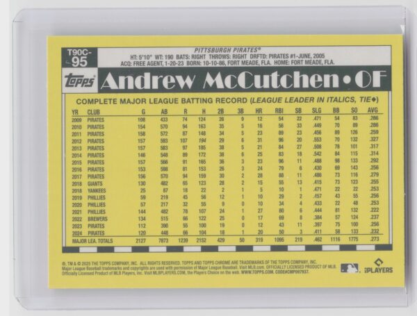 2025 Topps Andrew McCutchen #T90C-95 Pirates - Image 3