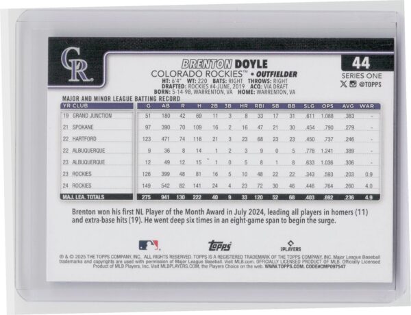 2025 Topps Brenton Doyle Diamante Foil #44 Rockies - Image 3