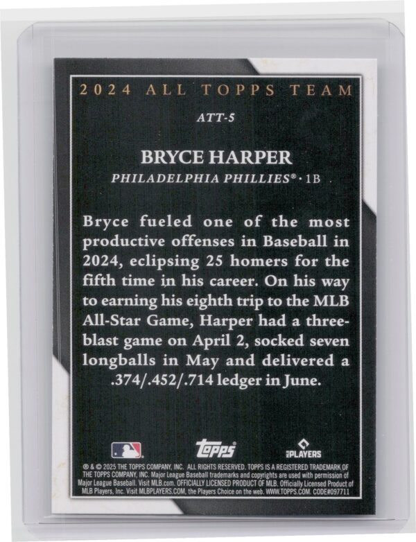 2025 Topps Bryce Harper #ATT-5 Phillies 2024 All Topps Team - Image 3