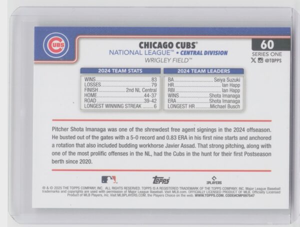 2025 Topps Chicago Cubs Rainbow Foil #60 Cubs - Image 3