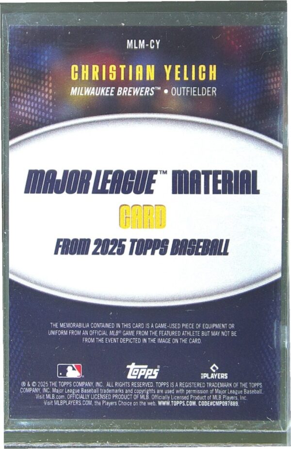 2025 Topps Christian Yelich JSY #MLM-CY Brewers Major League Material Relics - Image 3