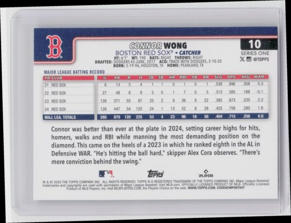 2025 Topps Connor Wong Sandglitter #10 Sox - Image 3
