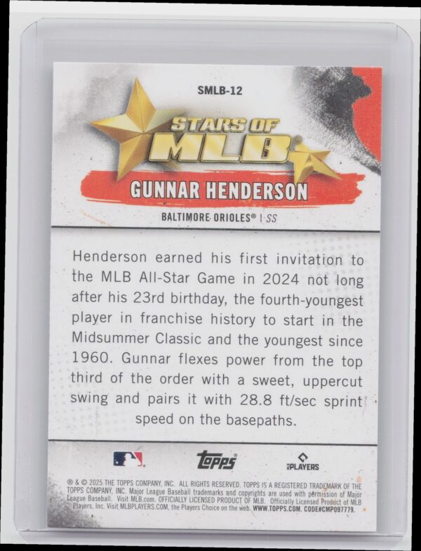 2025 Topps Gunnar Henderson #SMLB-12 Orioles Stars of MLB - Image 3
