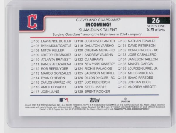 2025 Topps Incoming! Slam-Dunk Talent Diamante Foil #26 Guardians - Image 3