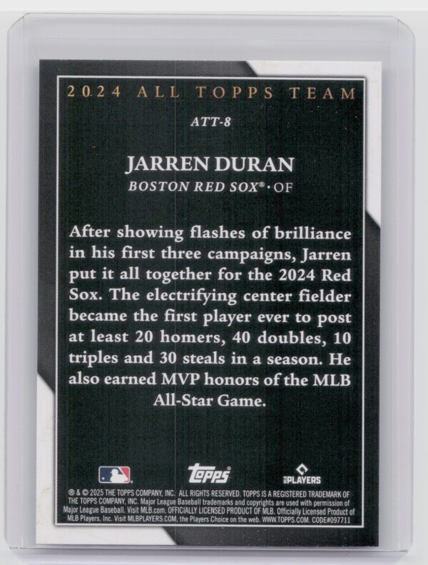 2025 Topps Jarren Duran ATT-8 Sox - Image 3
