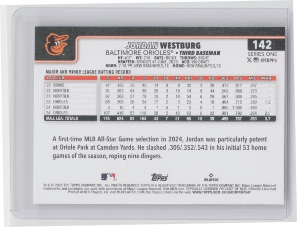 2025 Topps Jordan Westburg #142 Orioles - Image 3