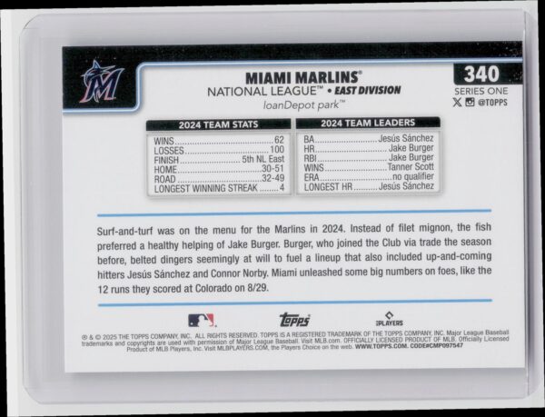 2025 Topps Miami Marlins Diamante Foil #340 Marlins - Image 3