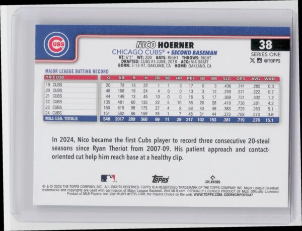 2025 Topps Nico Hoerner Diamante Foil #38 Cubs - Image 3