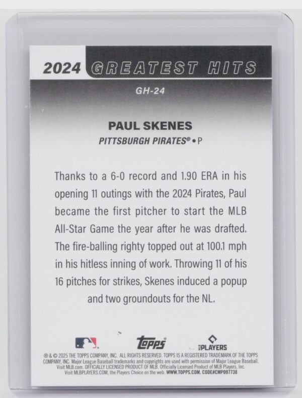 2025 Topps Paul Skenes #GH-24 Pirates 2024 Greatest Hits - Image 3