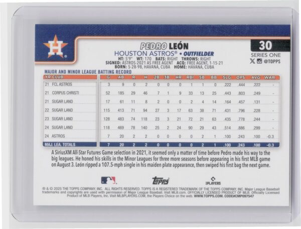 2025 Topps Pedro Leon #30 Astros - Image 3