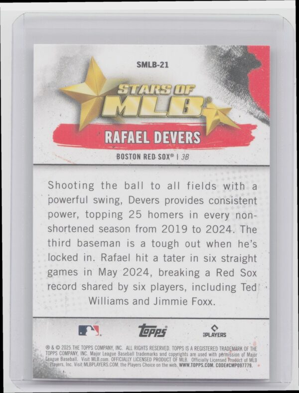 2025 Topps Rafael Devers #SMLB-21 Sox Stars of MLB - Image 3