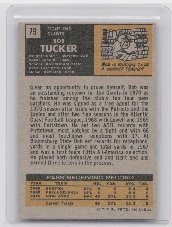 1971 Topps Bob Tucker RC #79 Giants - Image 3