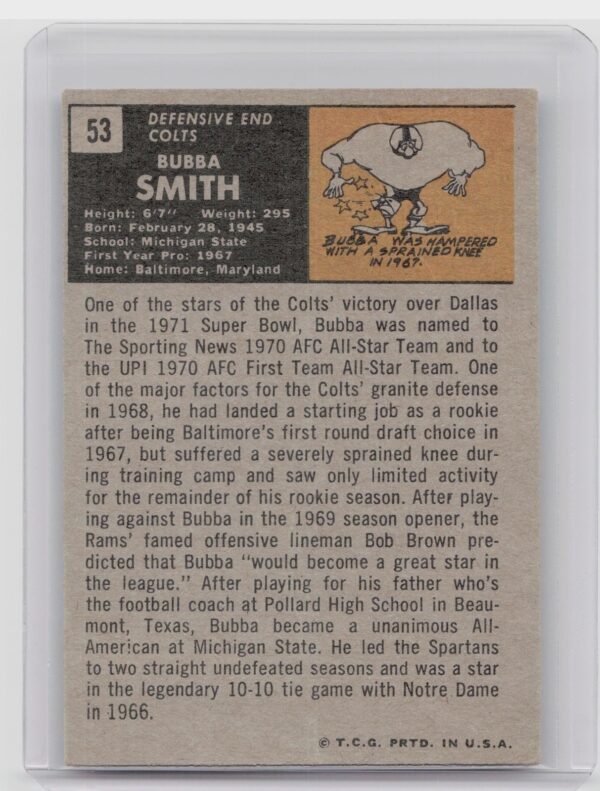 1971 Topps Bubba Smith #53 Colts - Image 3
