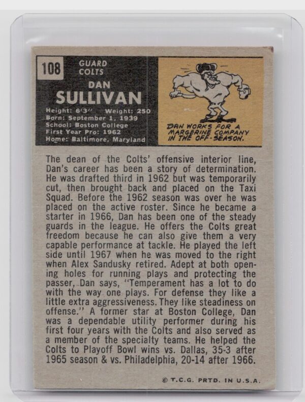 1971 Topps Dan Sullivan RC #108 Colts - Image 3