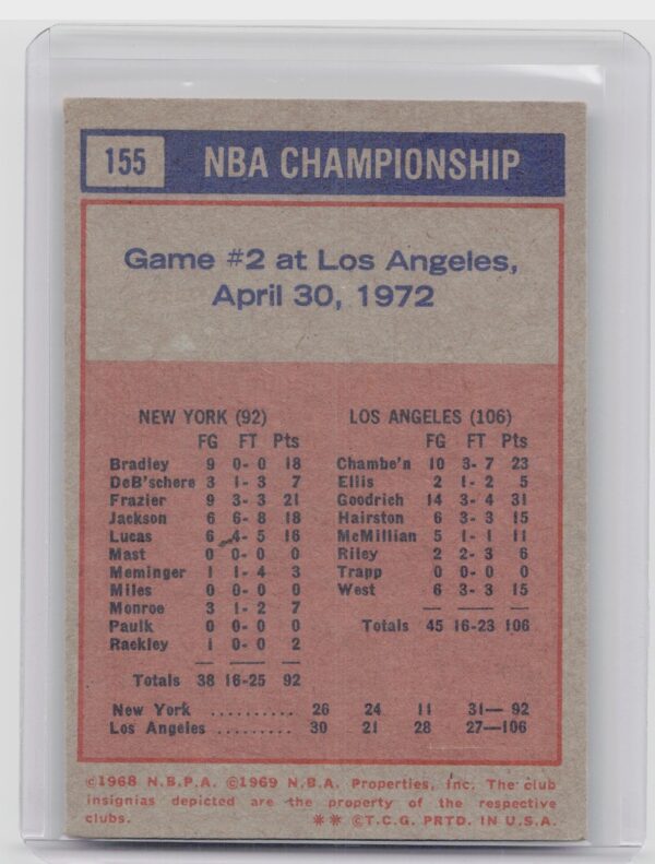 1972-73 Topps 1971-72 NBA Finals Game 2 #155 Knicks - Image 3