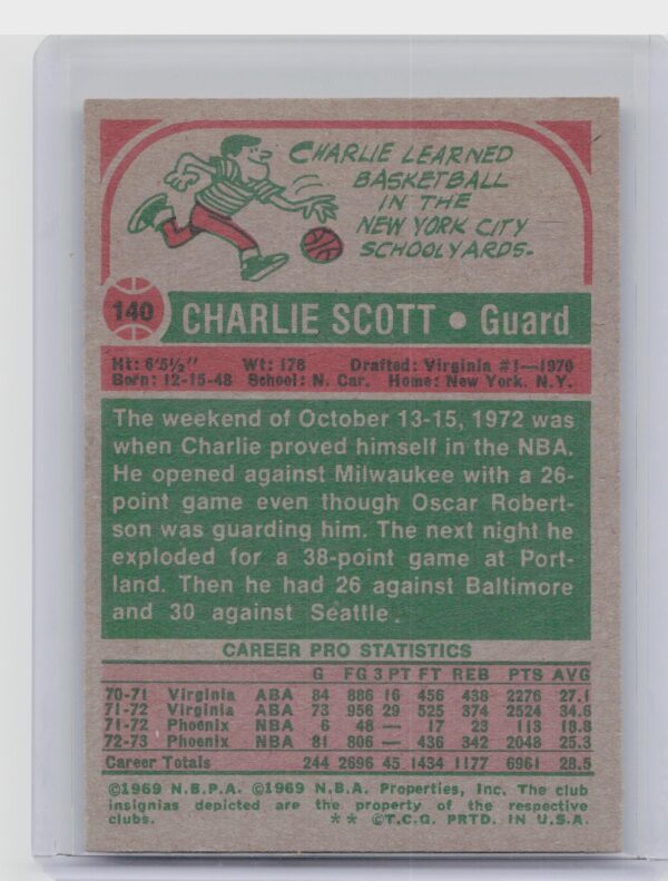 1973-74 Topps Charlie Scott #140 Suns - Image 3