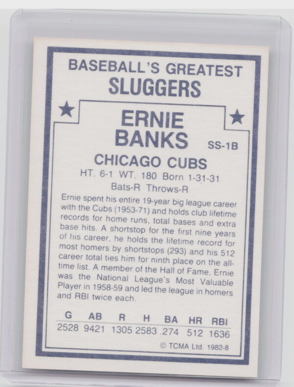 1982 TCMA Baseball's Greatest Sluggers (White Back) Ernie Banks #8 Cubs - Image 3