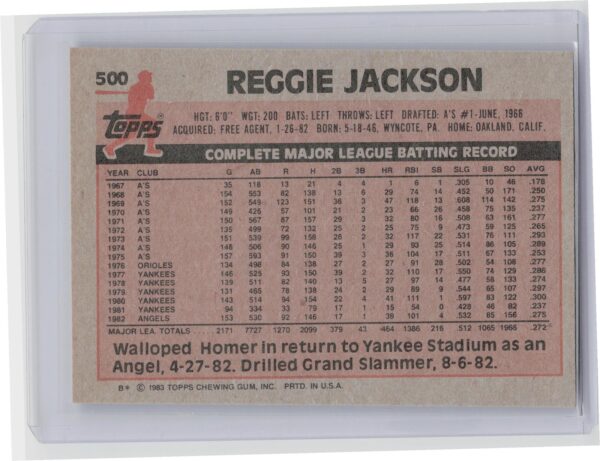 1983 Topps Reggie Jackson #500 Angels - Image 3