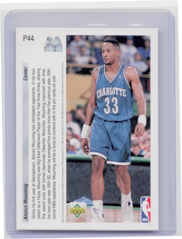 1992-93 Upper Deck McDonald's Alonzo Mourning #P44 Hornets - Image 3