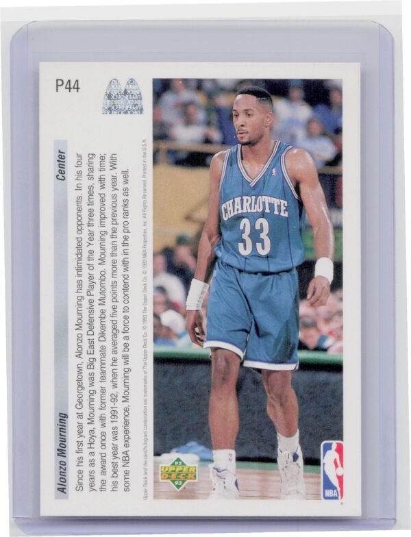 1992-93 Upper Deck McDonald's Alonzo Mourning #P44 Hornets - Image 3