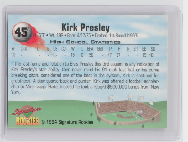 1994 Signature Rookies Kirk Presley AU SN8650 #45 Mets Authentic Signatures - Image 3