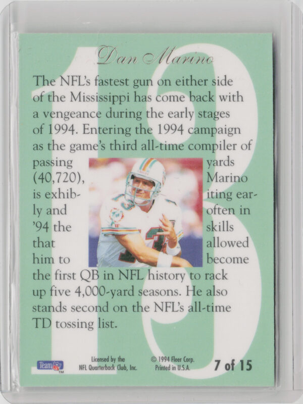 1994 Ultra Dan Marino #7 Dolphins Flair Hot Numbers - Image 3