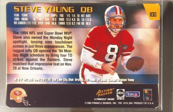 1995 Action Packed Monday Night Football Steve Young #100 49ers - Image 3