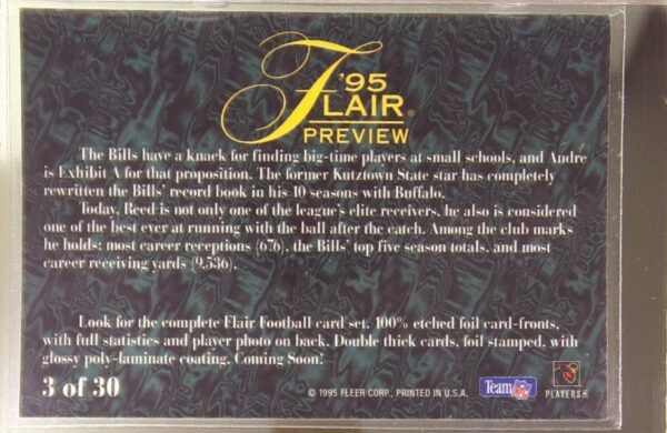 1995 Fleer Andre Reed #3 Bills Flair Preview - Image 3