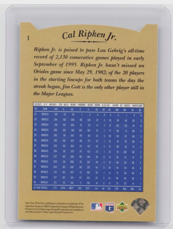 1995 SP Cal Ripken Jr. #1 Orioles - Image 3