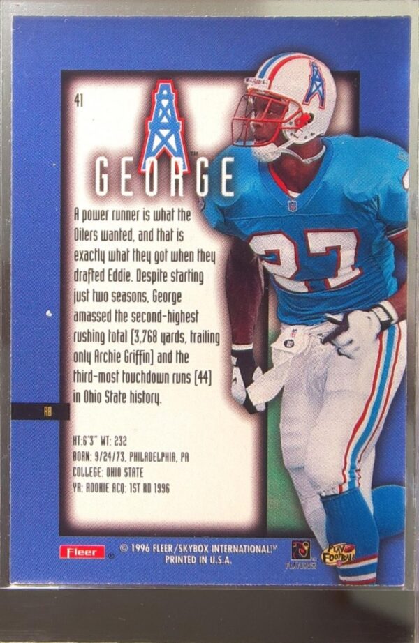 1996 Fleer Ultra Sensations Eddie George Blue #41 Oilers - Image 3