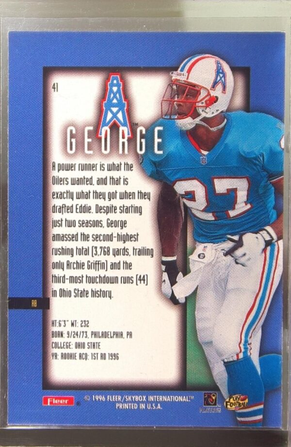1996 Fleer Ultra Sensations Eddie George RC #41 Oilers - Image 3