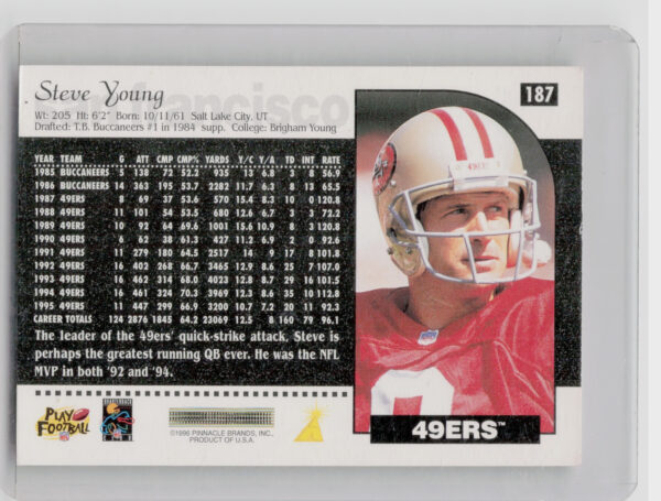 1996 Score Steve Young #187 49ers - Image 3